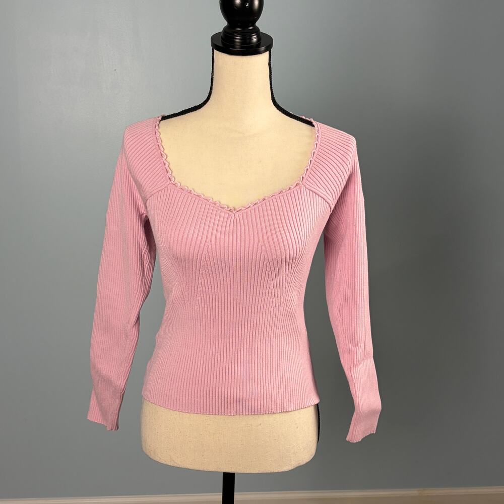 Y2K Blush pink vneck bodycon sweater sz M coquette soft girl Preppy Mean Girls